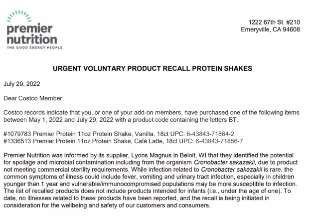 Recalled Premier Protein Shakes Costco