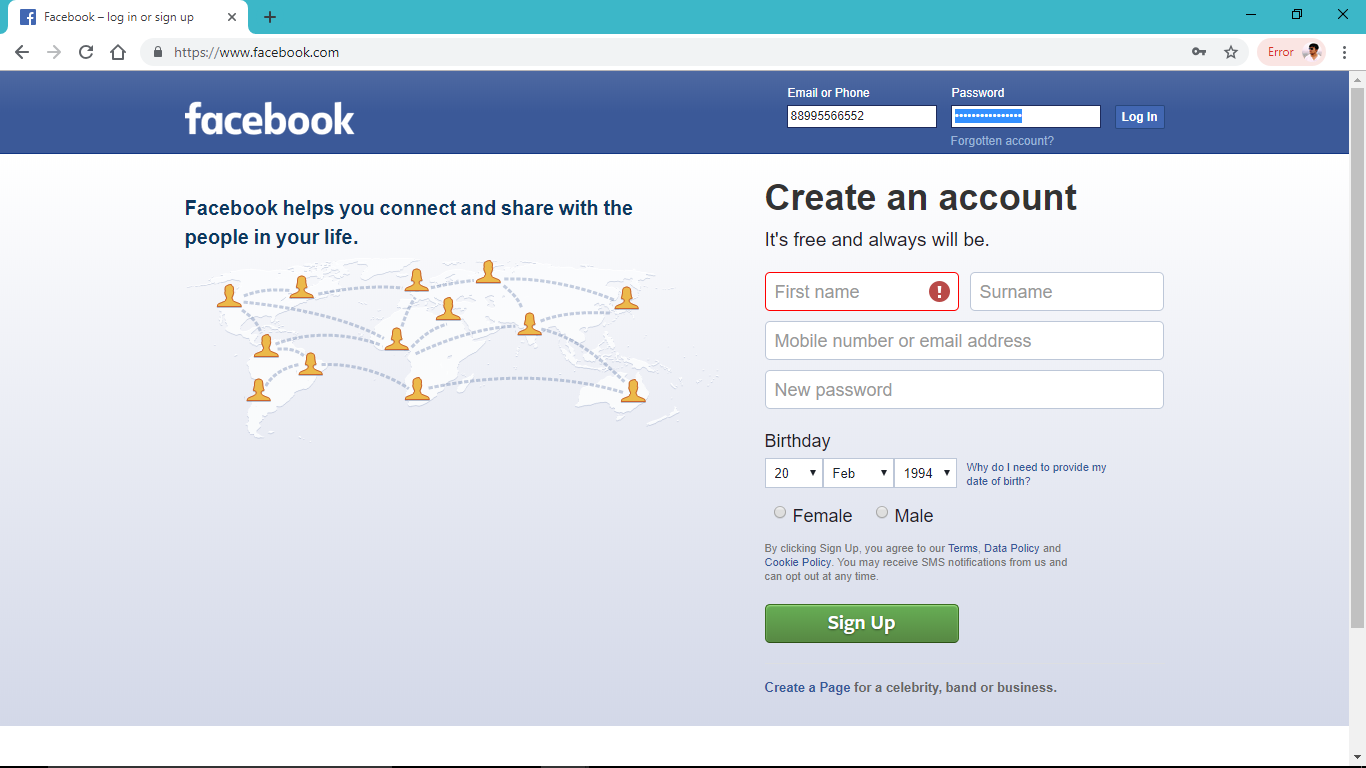 Facebook hidden password page