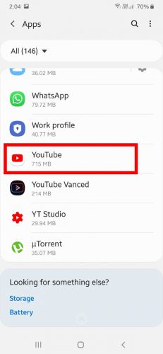 search for youtube app