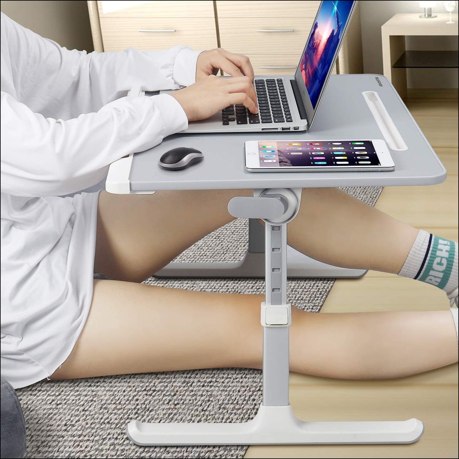 Lyrovo PVC Leather Foldable Adjustable Laptop Table Desk Stand
