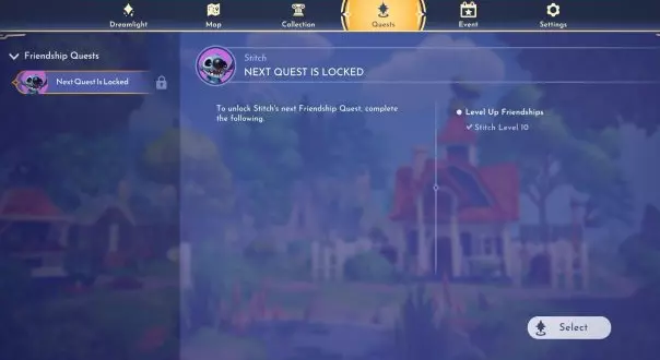 Stitch Level 10 Quest Locked in Disney Dreamlight Valley